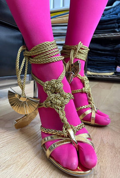 TAMELA - BRAIDED ROPE THONG SANDAL HEELS