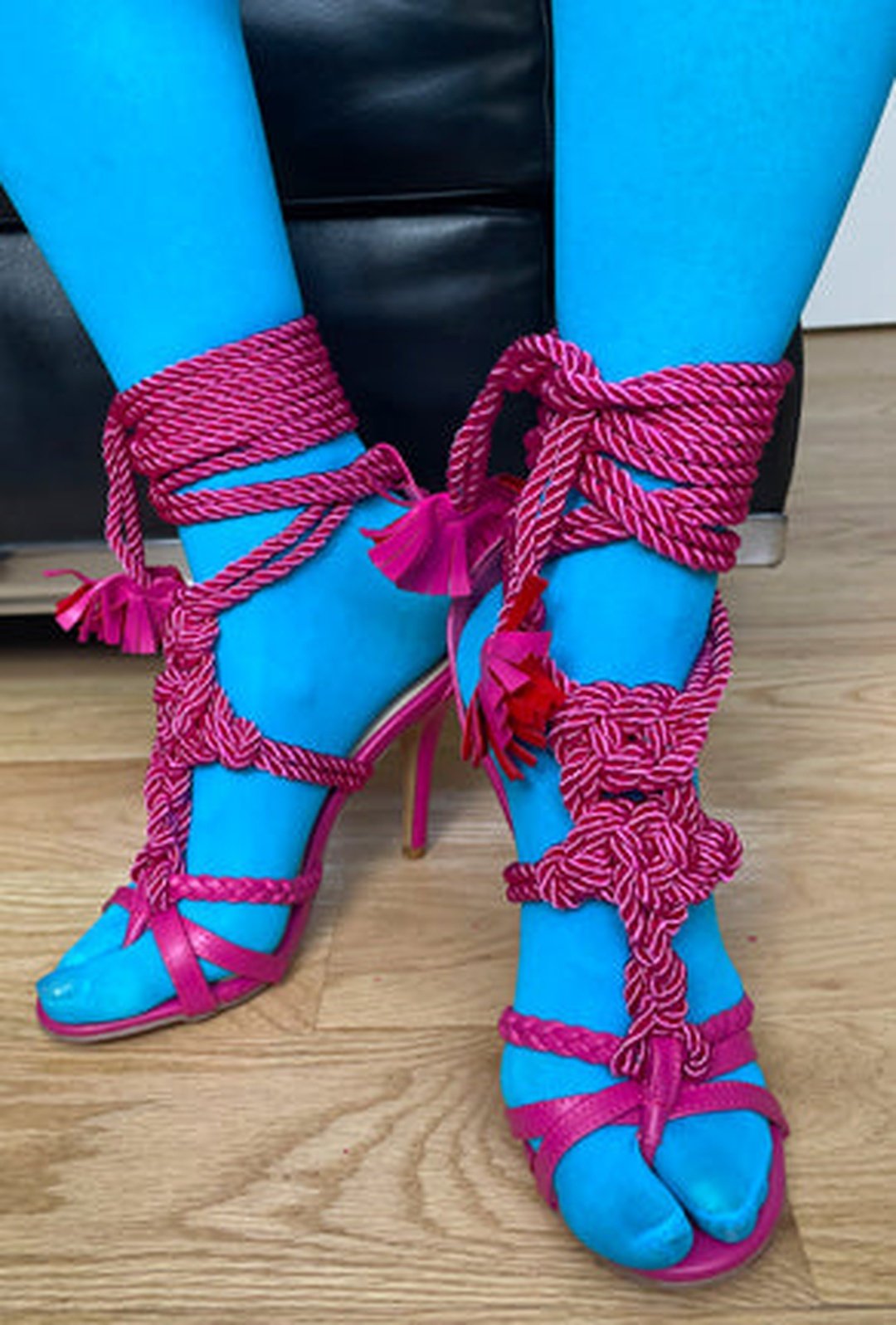 TAMELA - BRAIDED ROPE THONG SANDAL HEELS